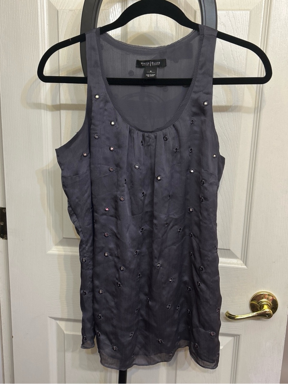 White House Black Market Charcoal Gray Embellished Sleeveless Tank